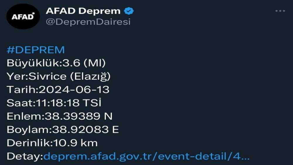 Elazığ’da 3.6 Magnitudunda Deprem Meydana Geldi