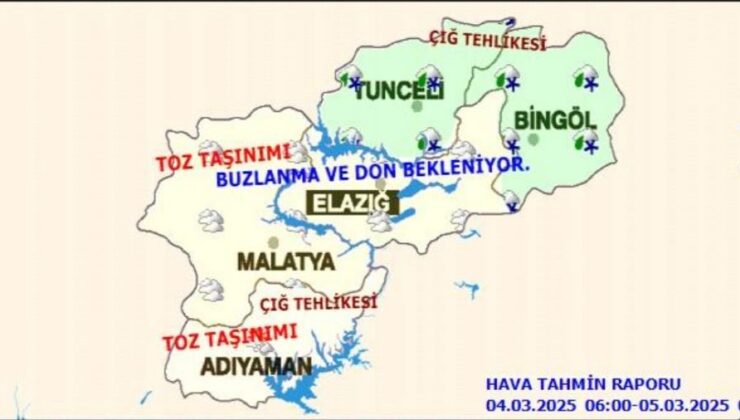 Meteorolojiden Elazığ’a Çığ, Buzlanma ve Toz Taşınımı Uyarısı