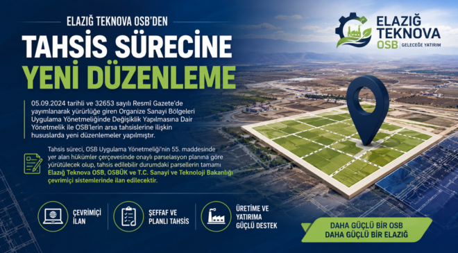 ELAZIĞ TEKNOVA OSB’DE ARSA TAHSİSLERİ İLANI! SON BAŞVURU 31 AĞUSTOS 2026