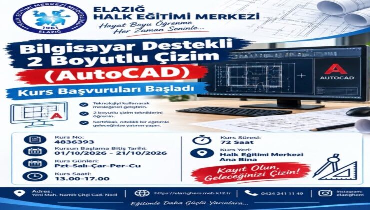 Elazığ’da Dijital Tasarım Fırsatı: AutoCAD Kursu İçin Başvurular Başladı